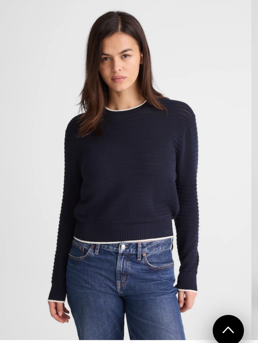 Madewell Navy Crewneck Sweater with White Contrast Trim